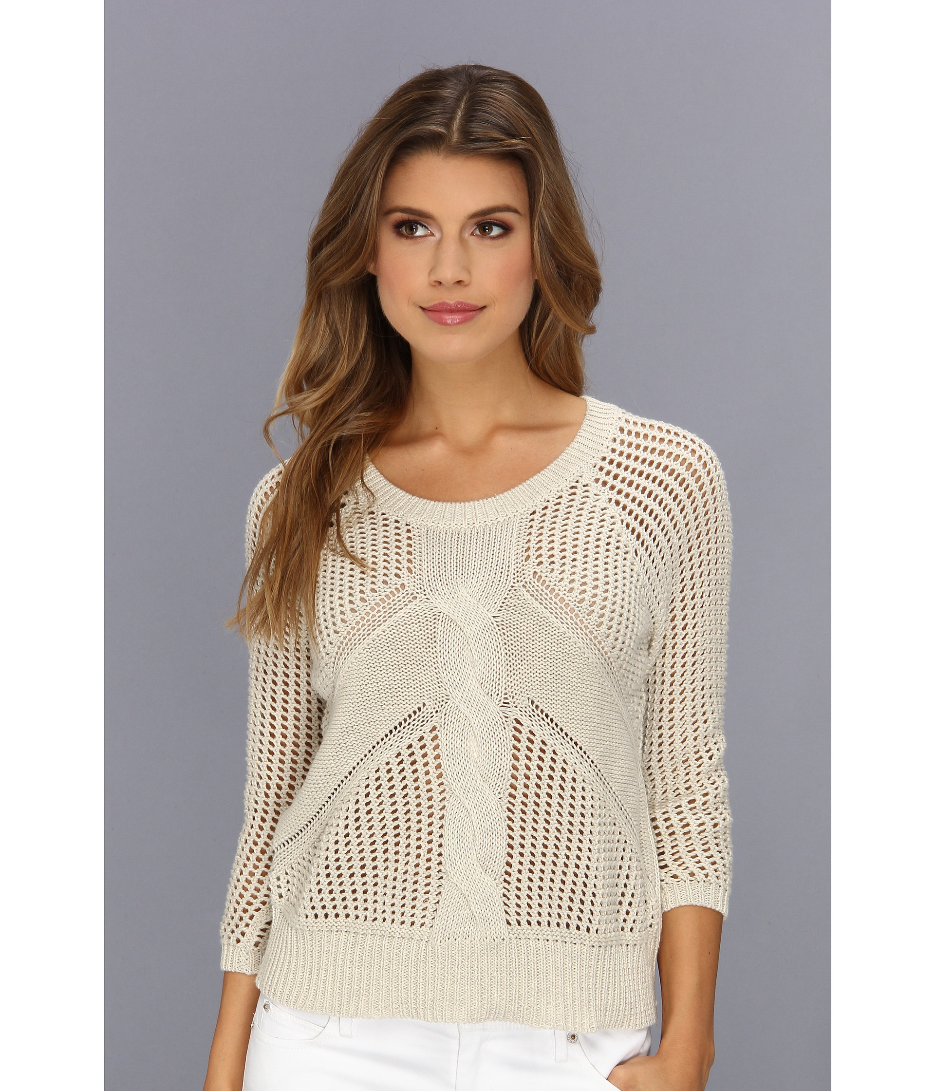 Autumn cashmere Raglan Sweater W Pointelle Stitching in White (Hemp) | Lyst