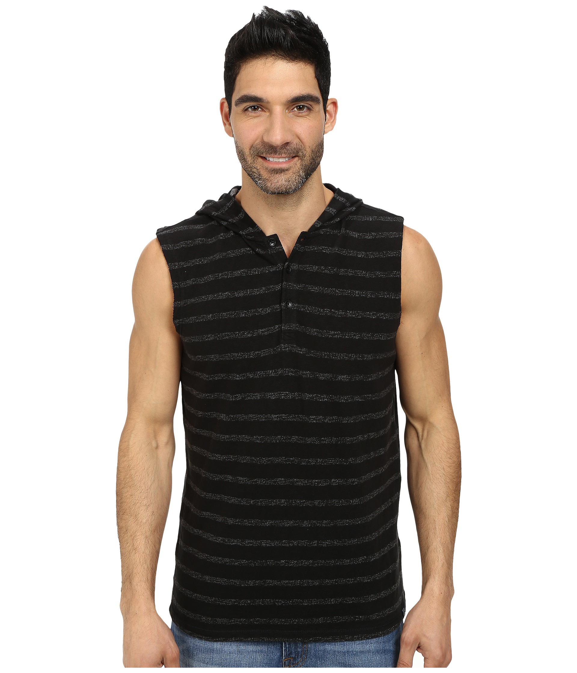 Lyst Dkny Plaited Stripe Sleeveless Hooded Henley in Black for Men