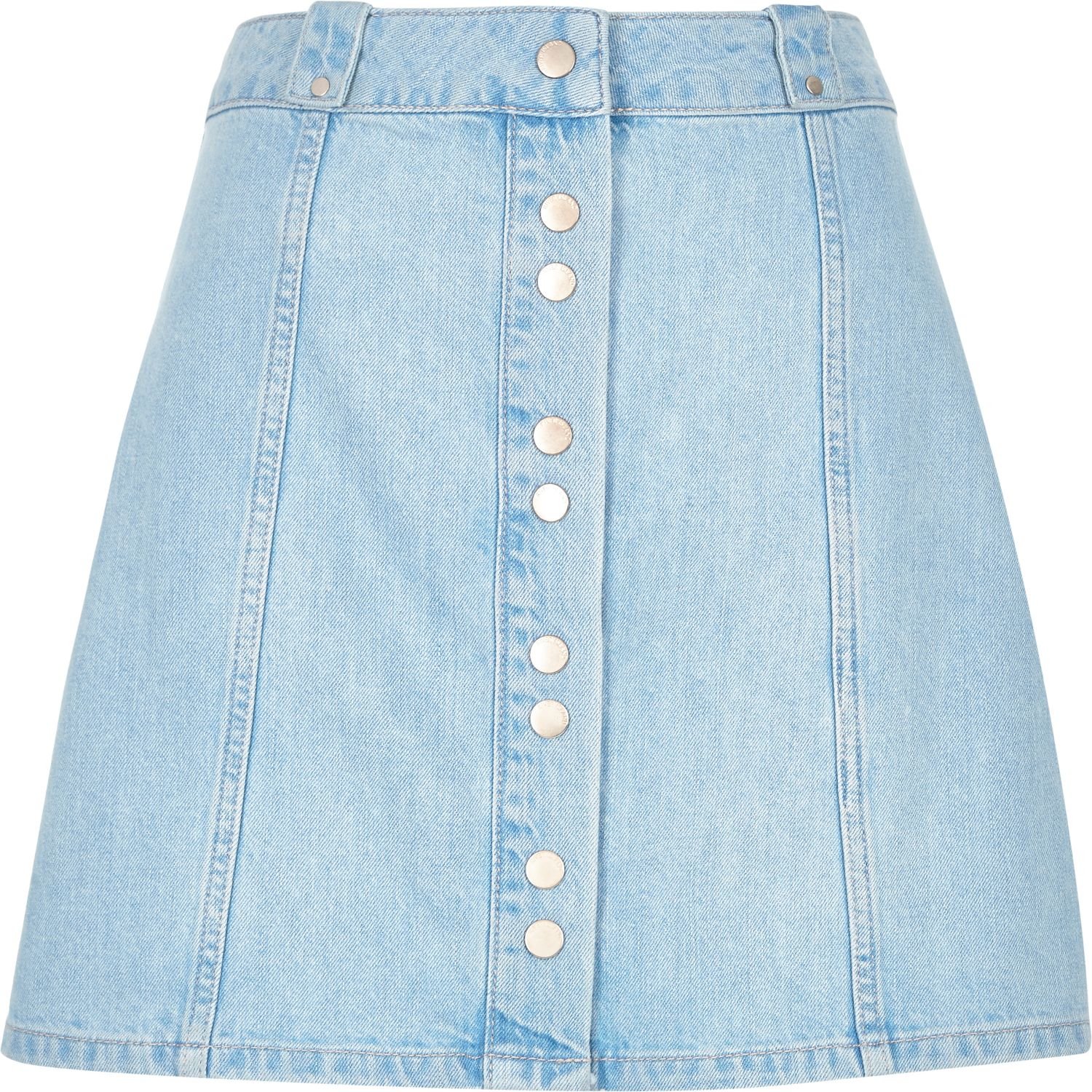 River Island Light Denim Button-up A-line Skirt in Blue - Lyst