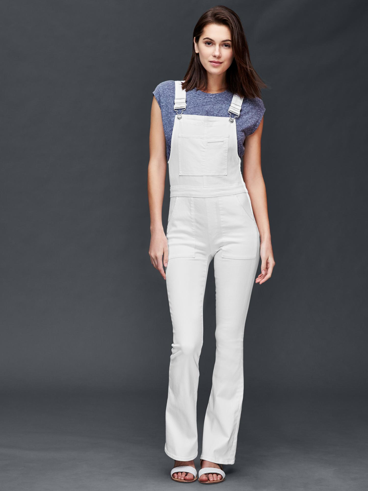 Gap 1969 Denim Flare Overalls in White Lyst