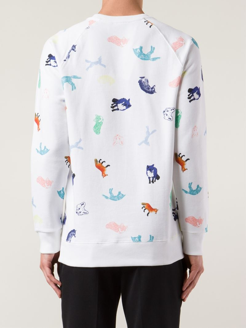 Maison Kitsuné All Over Childish Sweatshirt in White for Men | Lyst