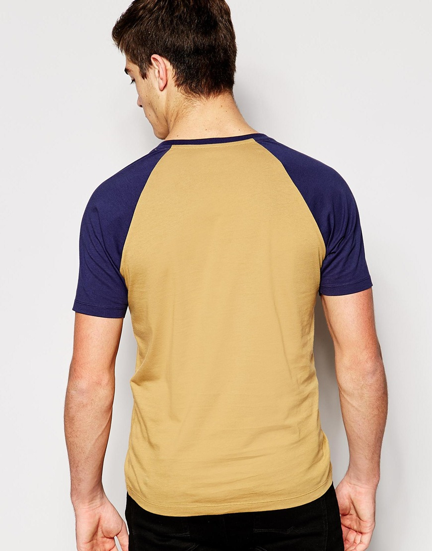 Lyst Asos Tshirt With Contrast Raglan Sleeves in Yellow for Men