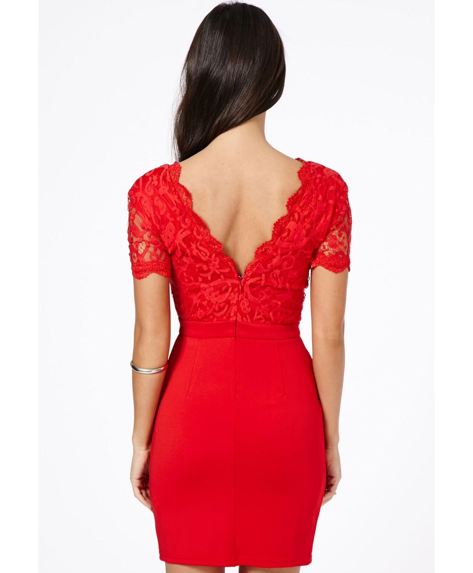 Missguided Risuka Red V-Neck Lace Mini Dress - Lyst