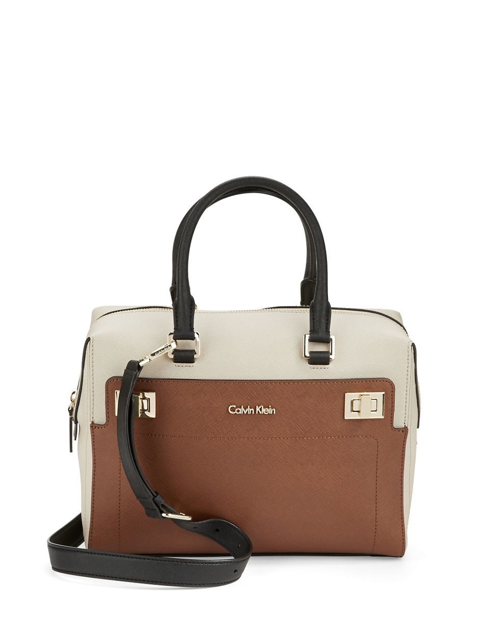Calvin Klein Leather Satchel Bag in Brown (Luggage) Lyst