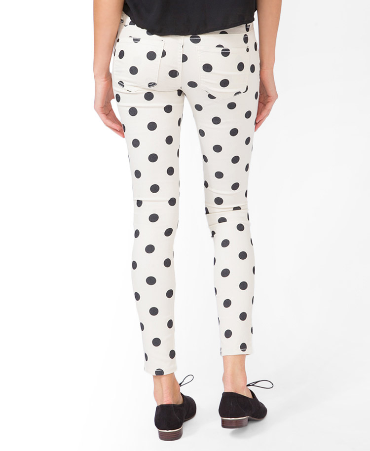 white polka dot jeans