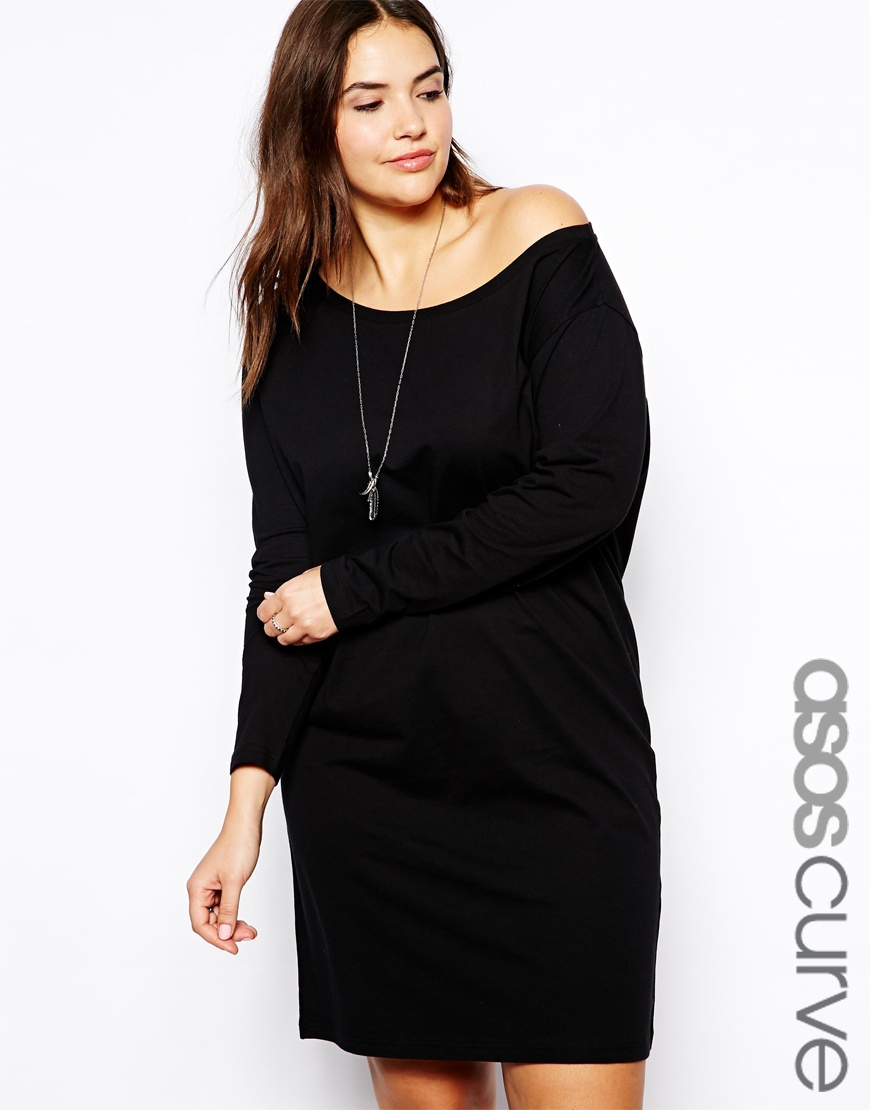 black off the shoulder t shirt dress