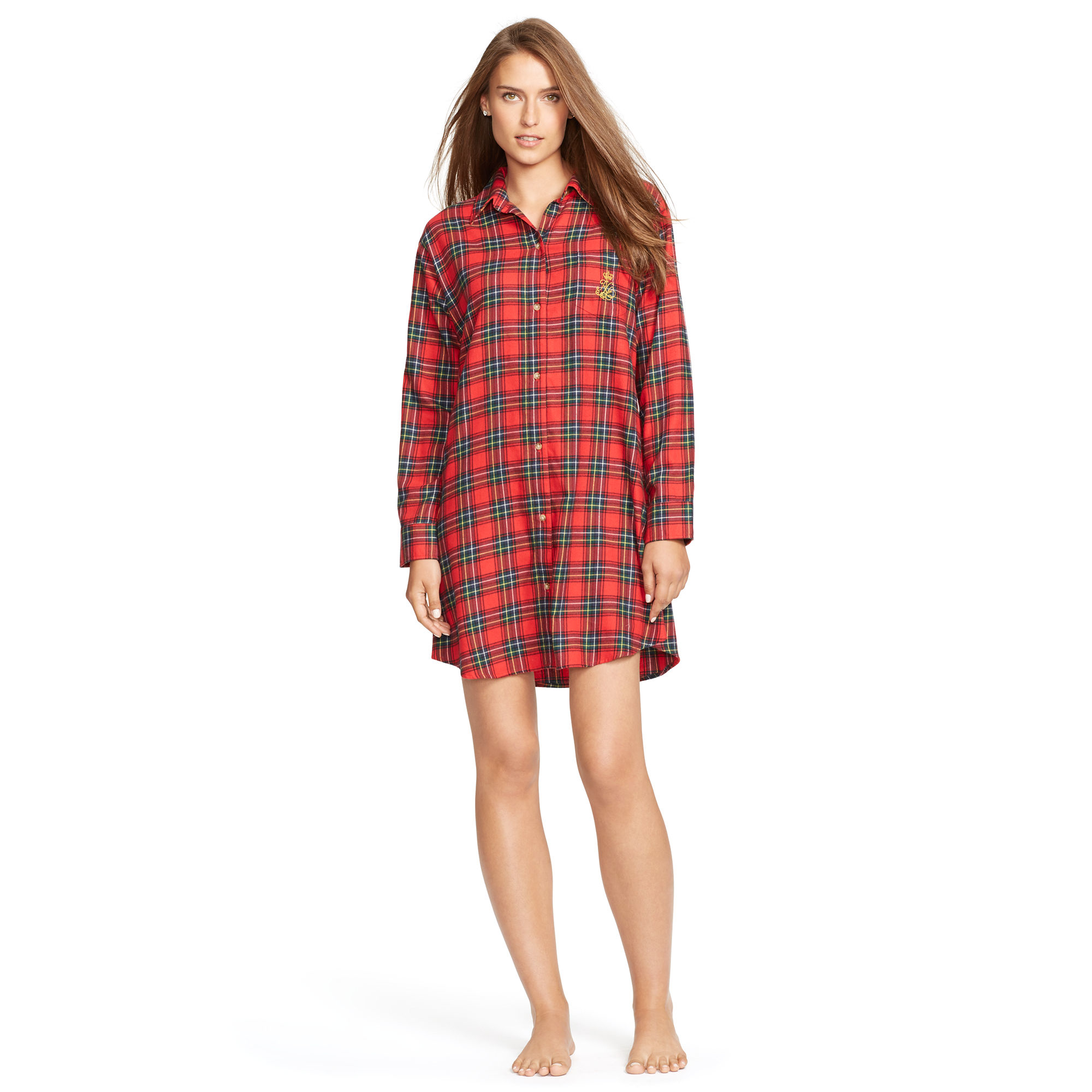 Ralph Lauren Plaid Flannel Sleep Shirt in Red Lyst