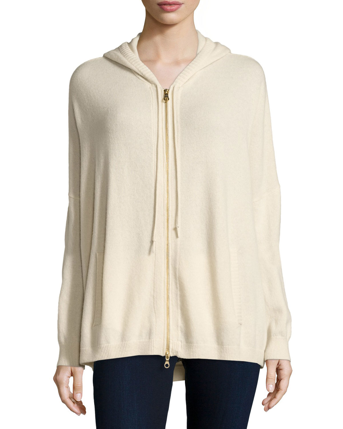 Minnie rose Cashmere Zipfront Hoodie Sweater in White Lyst