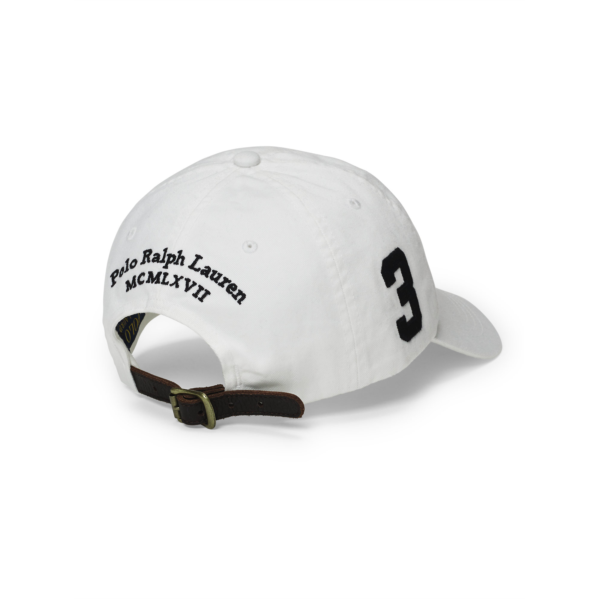 white polo hat with leather strap