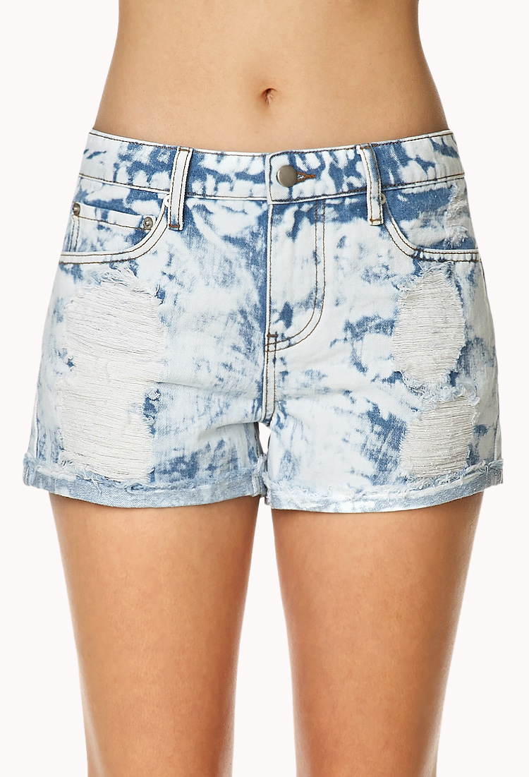 Lyst - Forever 21 Bleached Denim Shorts in Blue