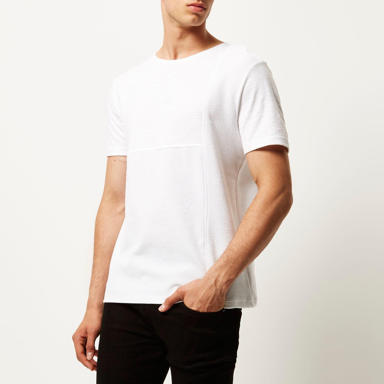 River Island Cotton White Texture Block Panel Tshirt for Men Lyst