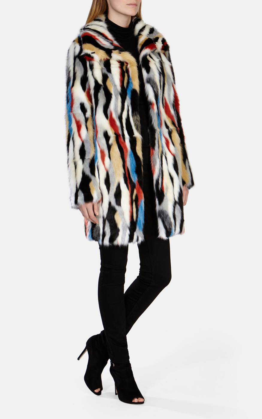 Mirabelle Multi Coloured Longline Faux Fur Coat Coats H By Henry Holland Multi Coloured Faux Fur Coat