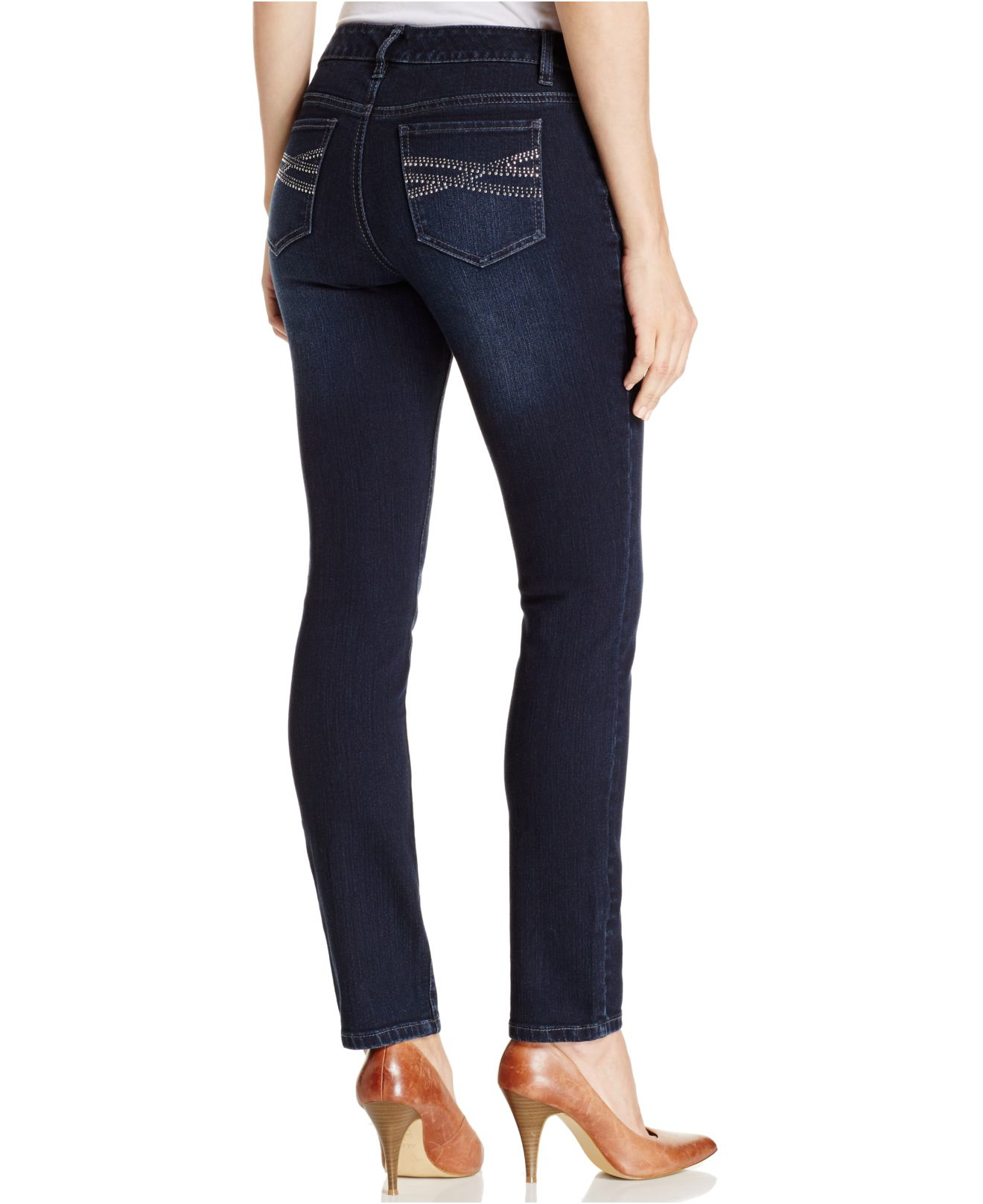 Style & Co. Petite Slim Tummycontrol Embellished Pocket Jeans in Blue
