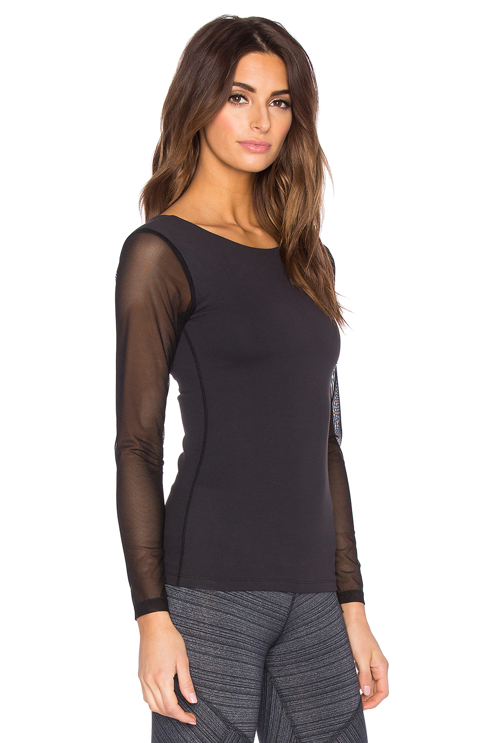 Lyst Beyond Yoga Mesh Long Sleeve Tee in Black