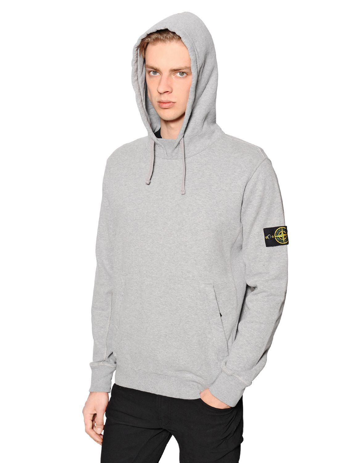 Stone Island Hooded Cotton Sweatshirt in Gray for Men - Lyst