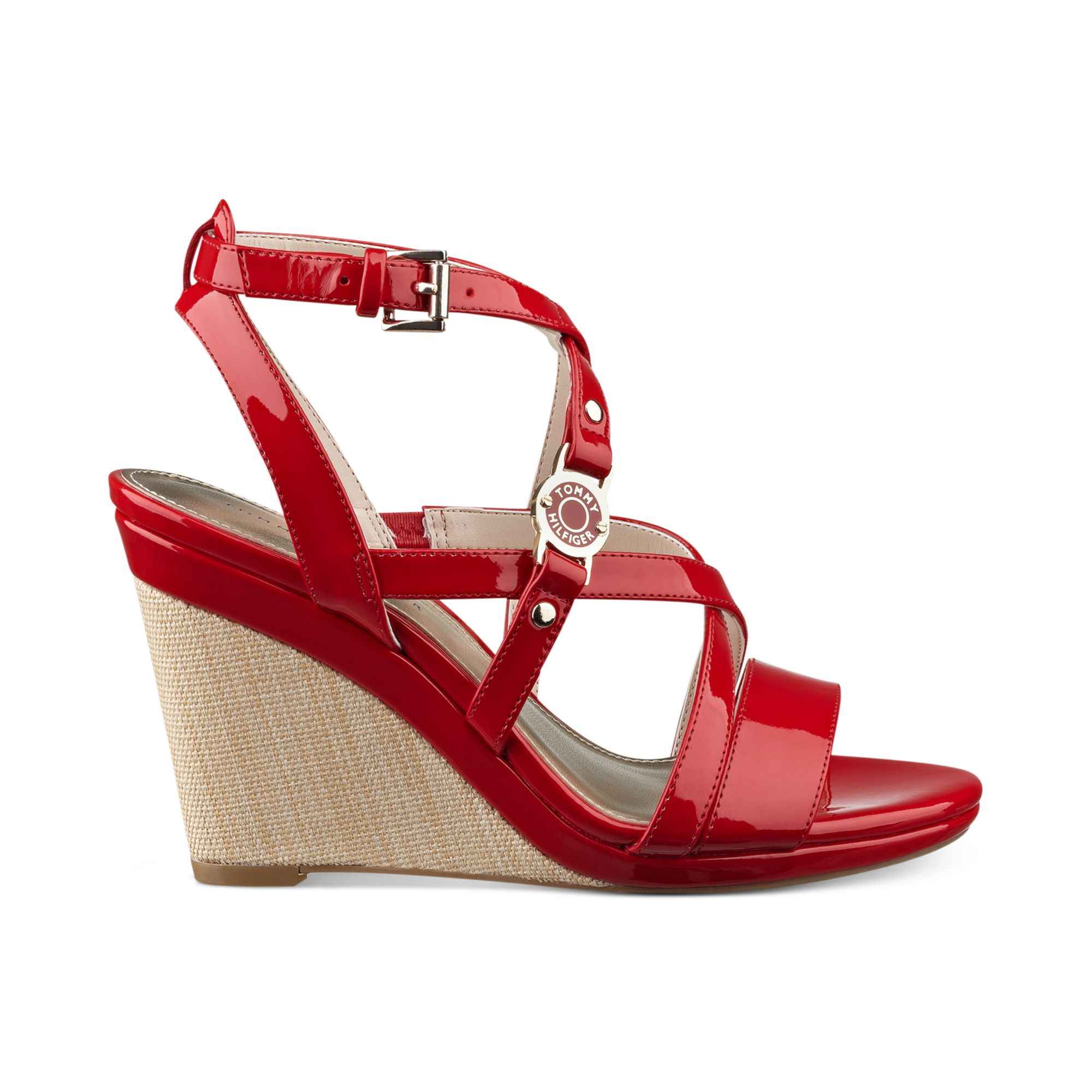 Tommy Hilfiger Womens Elizah Wedge Sandals In Red Lyst