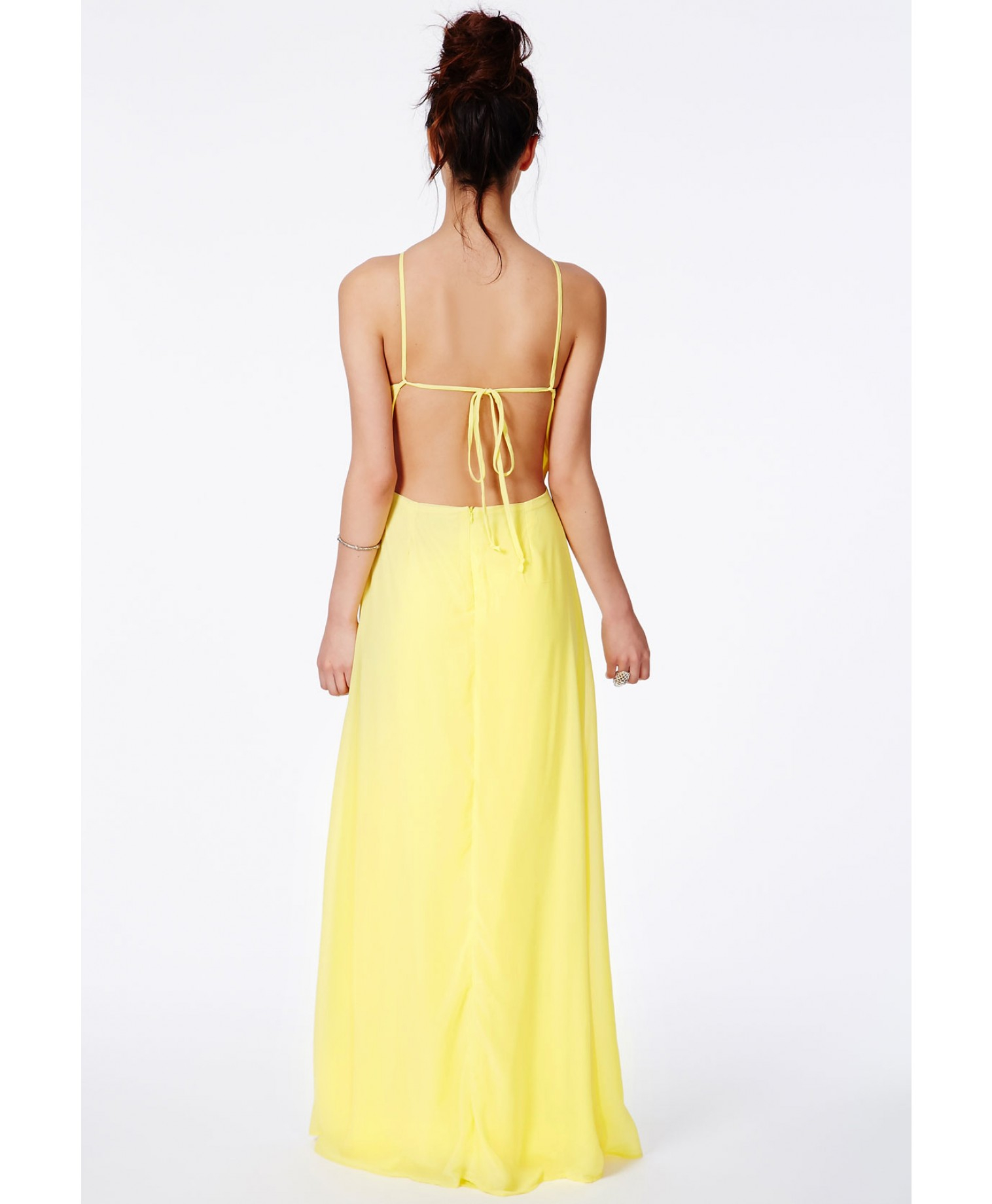 Missguided Pascaline Lemon High Neck Strappy Maxi Dress in Yellow | Lyst