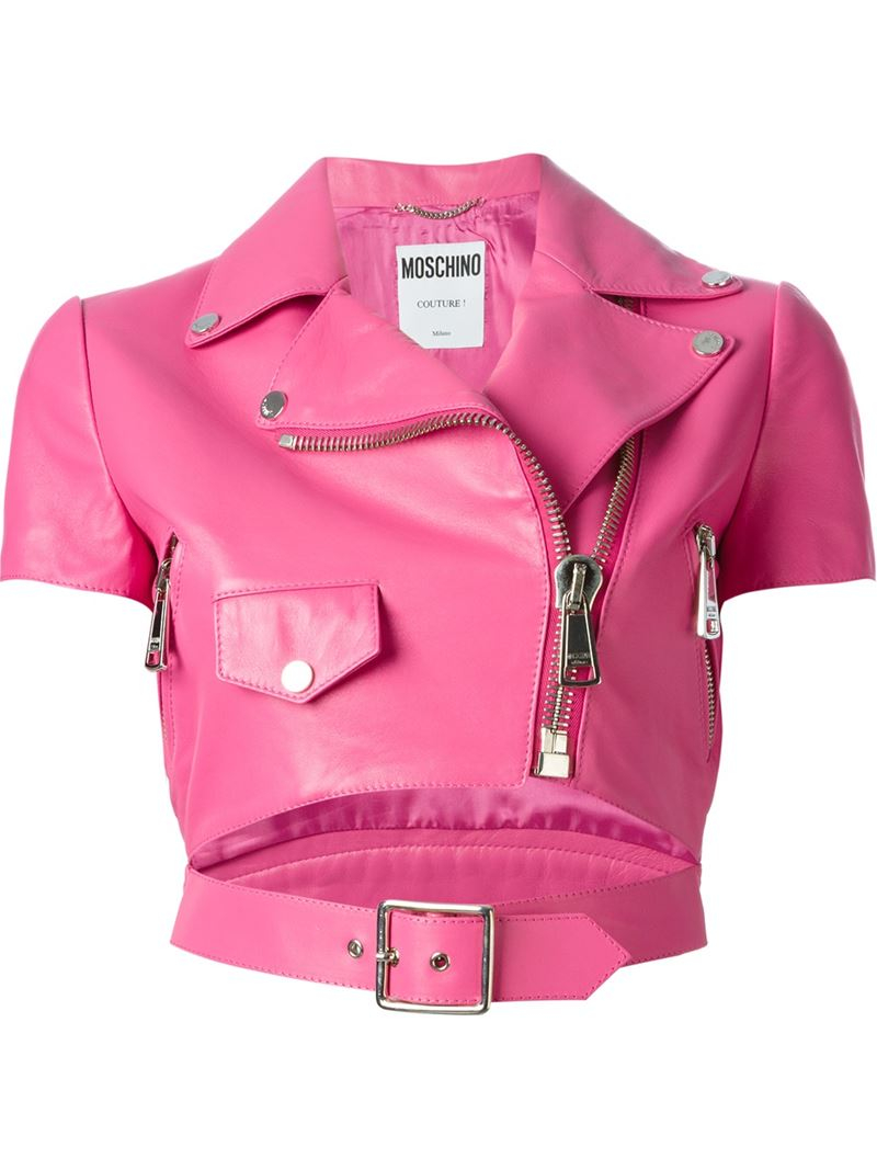 Moschino Cropped Biker Jacket in Pink