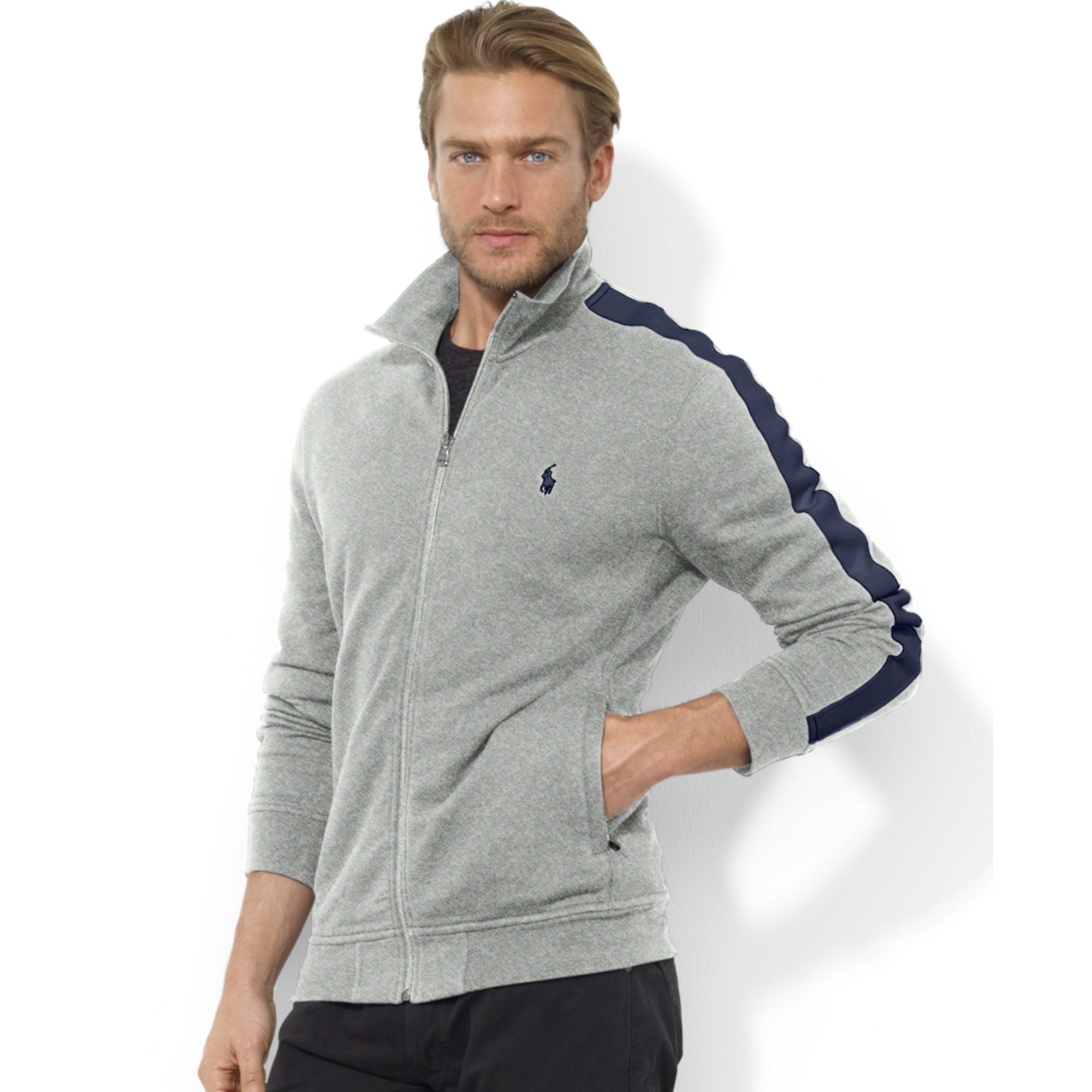 Download Ralph Lauren Zip-front Mock Neck Fleece Jacket in Gray for ...