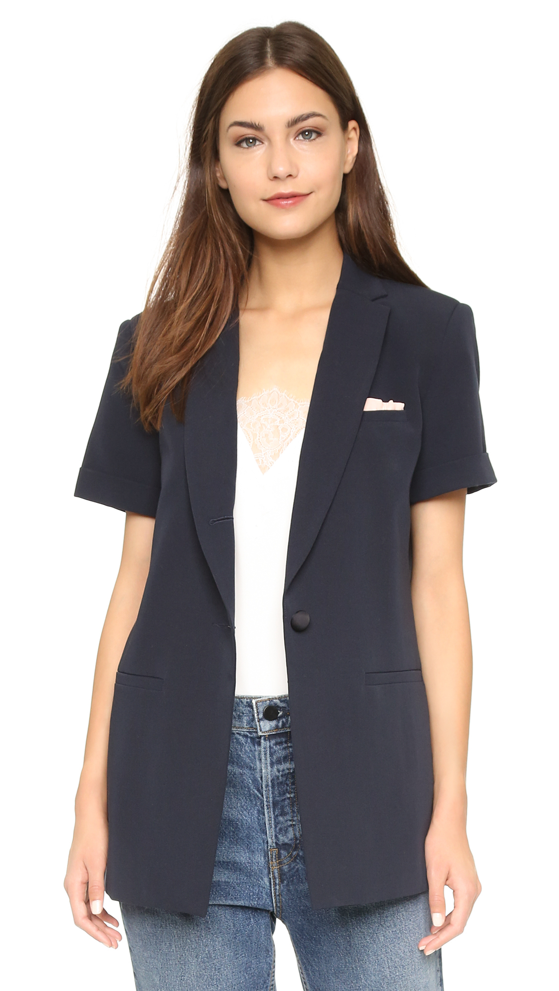 Laveer Short Sleeve Boyfriend Blazer - Navy in Blue | Lyst