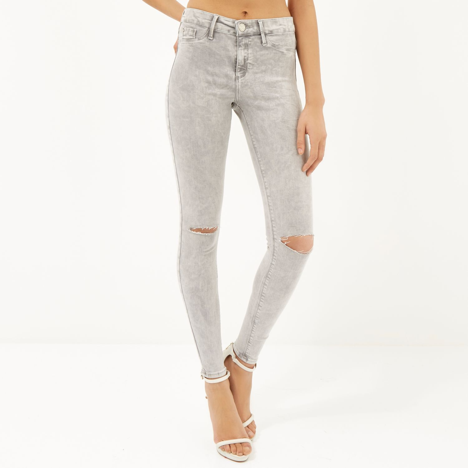 grey ripped jeggings