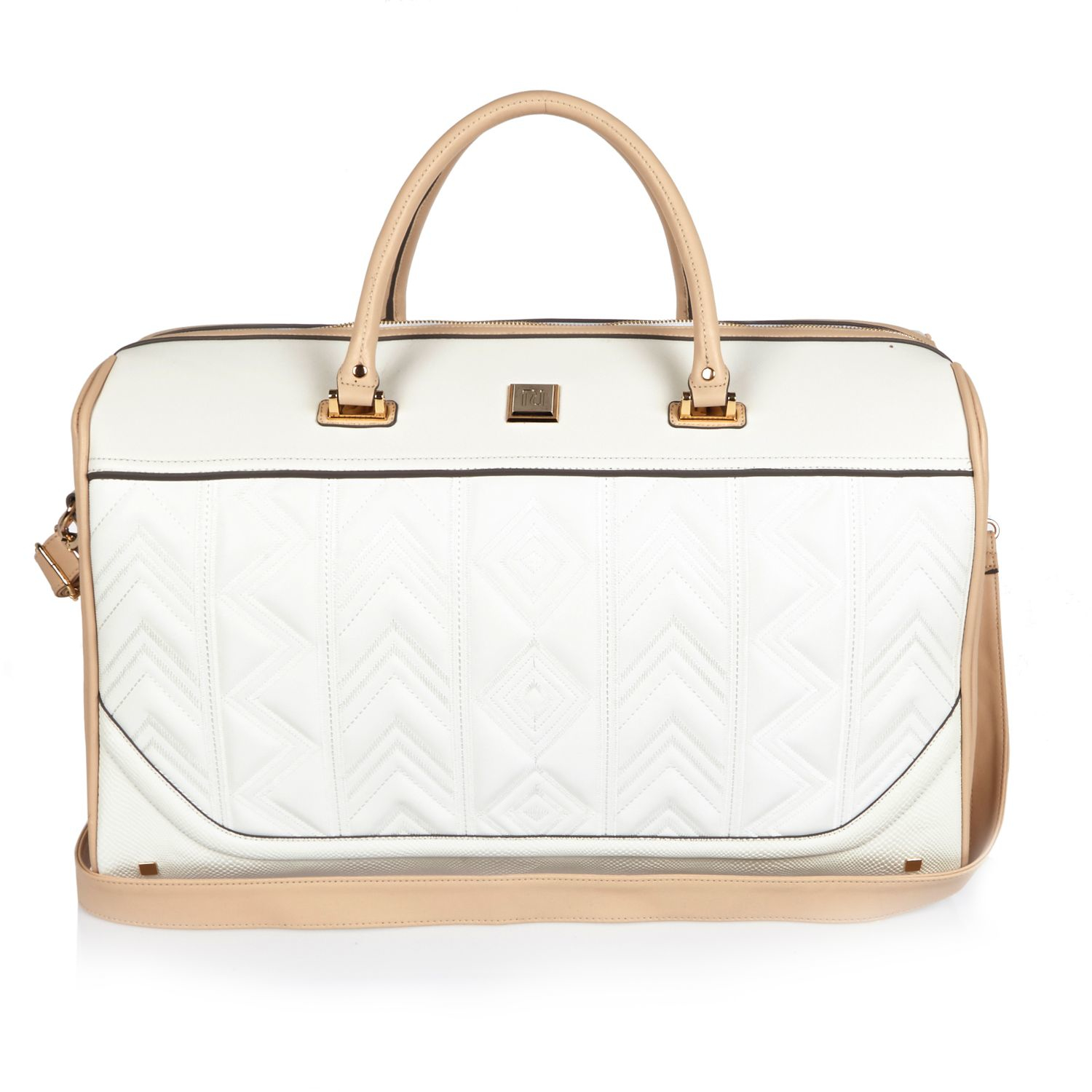 River island White Embroidered Weekend Bag in Natural | Lyst