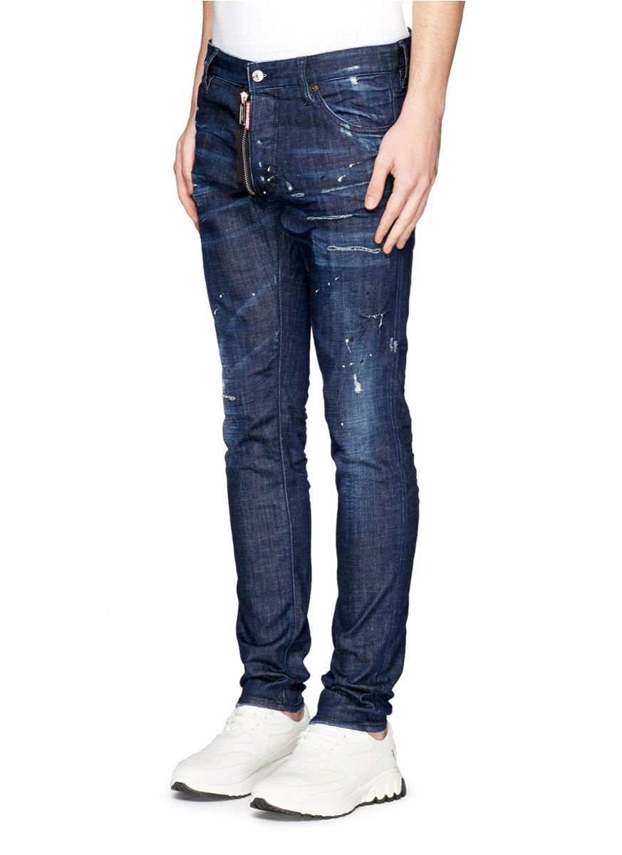 DSquared² 'cool Guy' Exposed Zipper Distressed Jeans in Blue for 