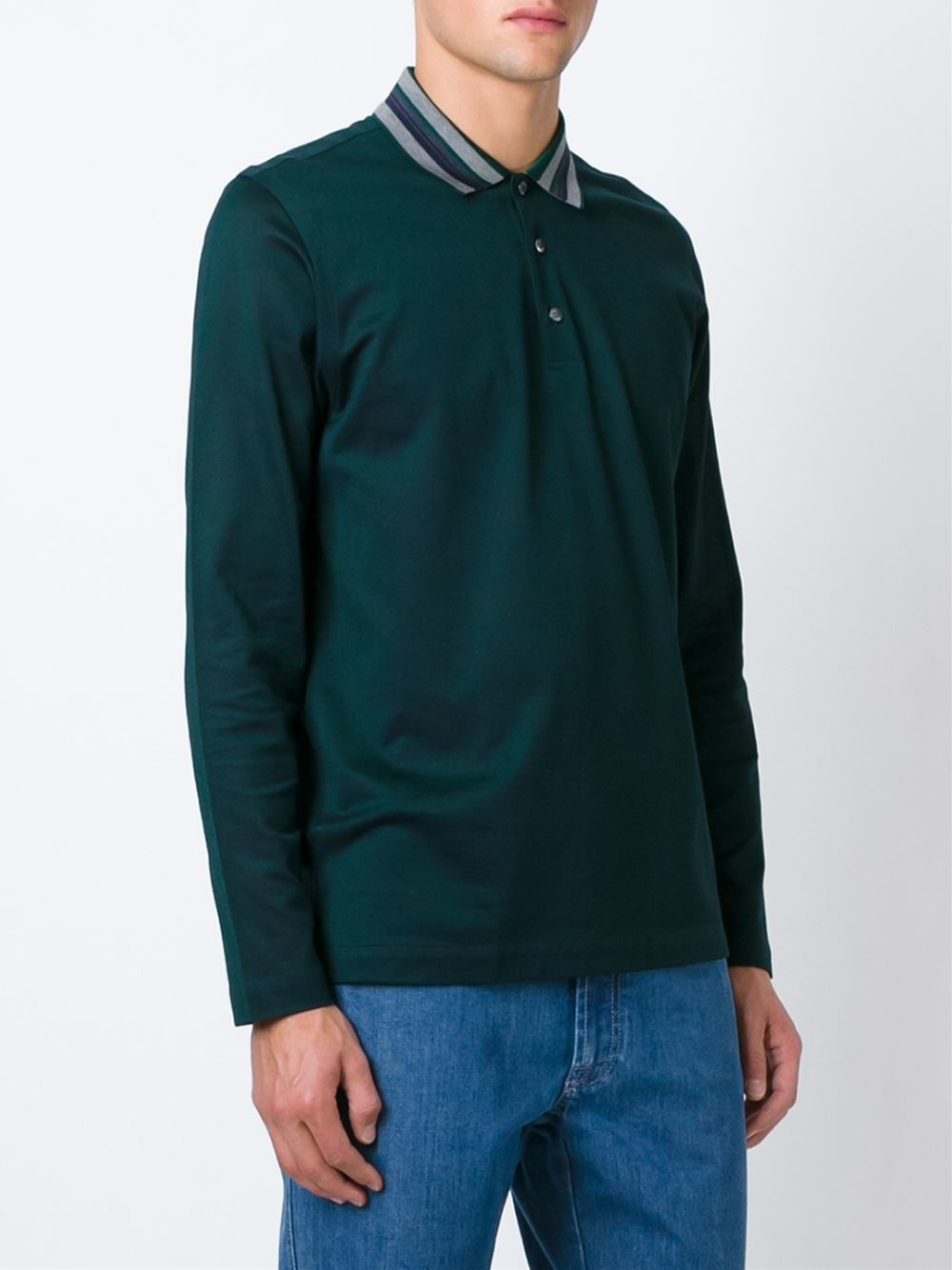 Brioni Long Sleeve Polo Shirt in Green for Men | Lyst