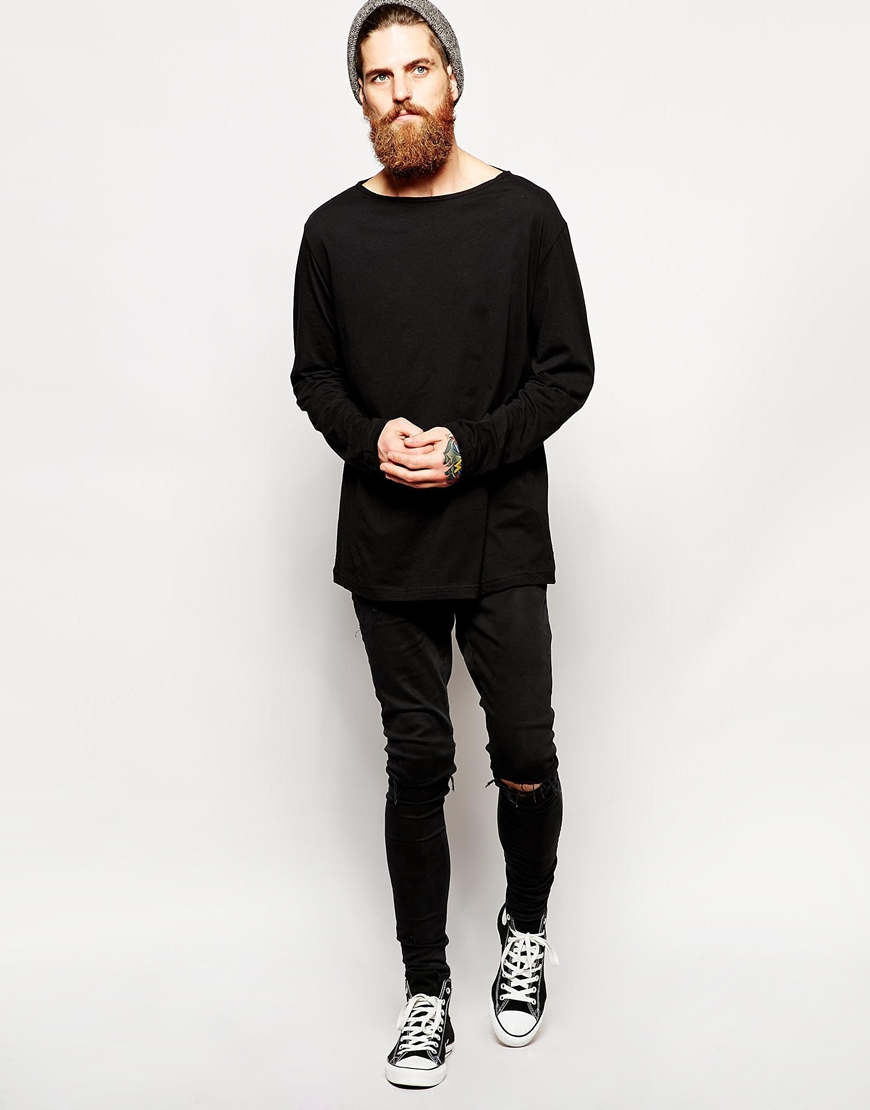 American Apparel Long Sleeve Top With Boat Neck in Black for Men | Lyst
