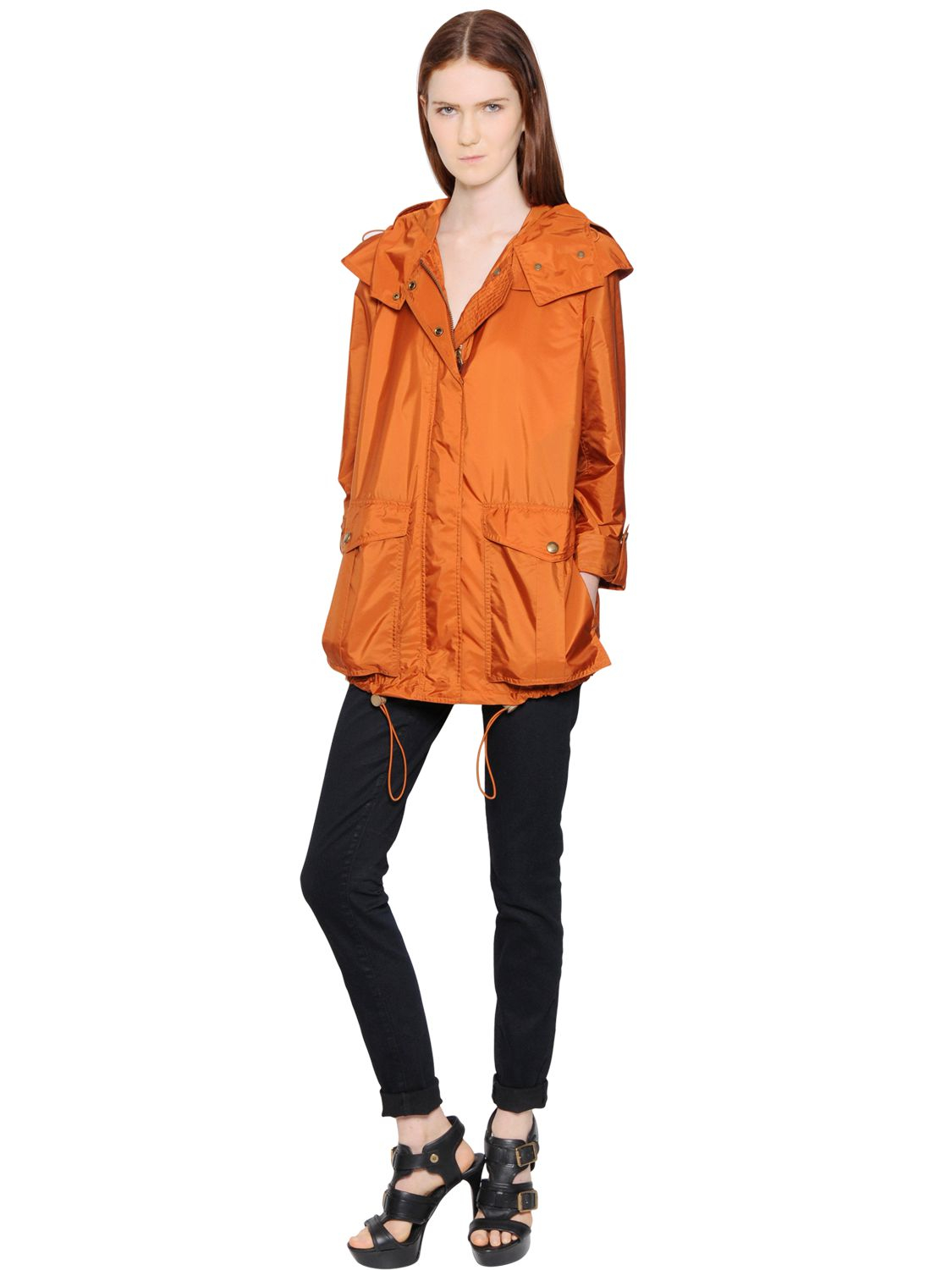 Burberry Brit Hooded Nylon Windbreaker Jacket in Orange | Lyst