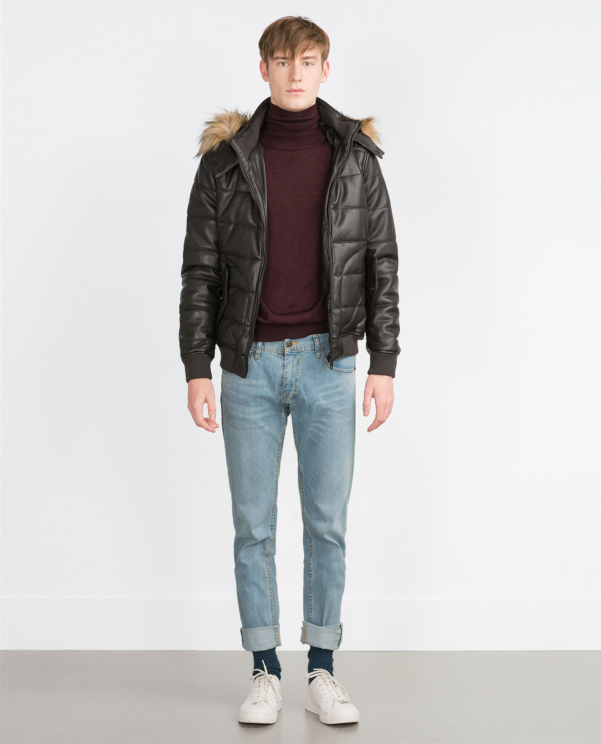 Zara Quilted Faux Leather Jacket In Brown For Men Lyst Gallery