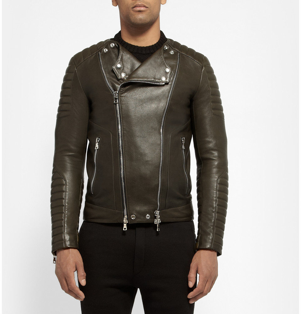 Balmain Mens Leather Jacket Equata Org The Best 2018 Lyst Balmain Leather Biker Jacket In Green For Men