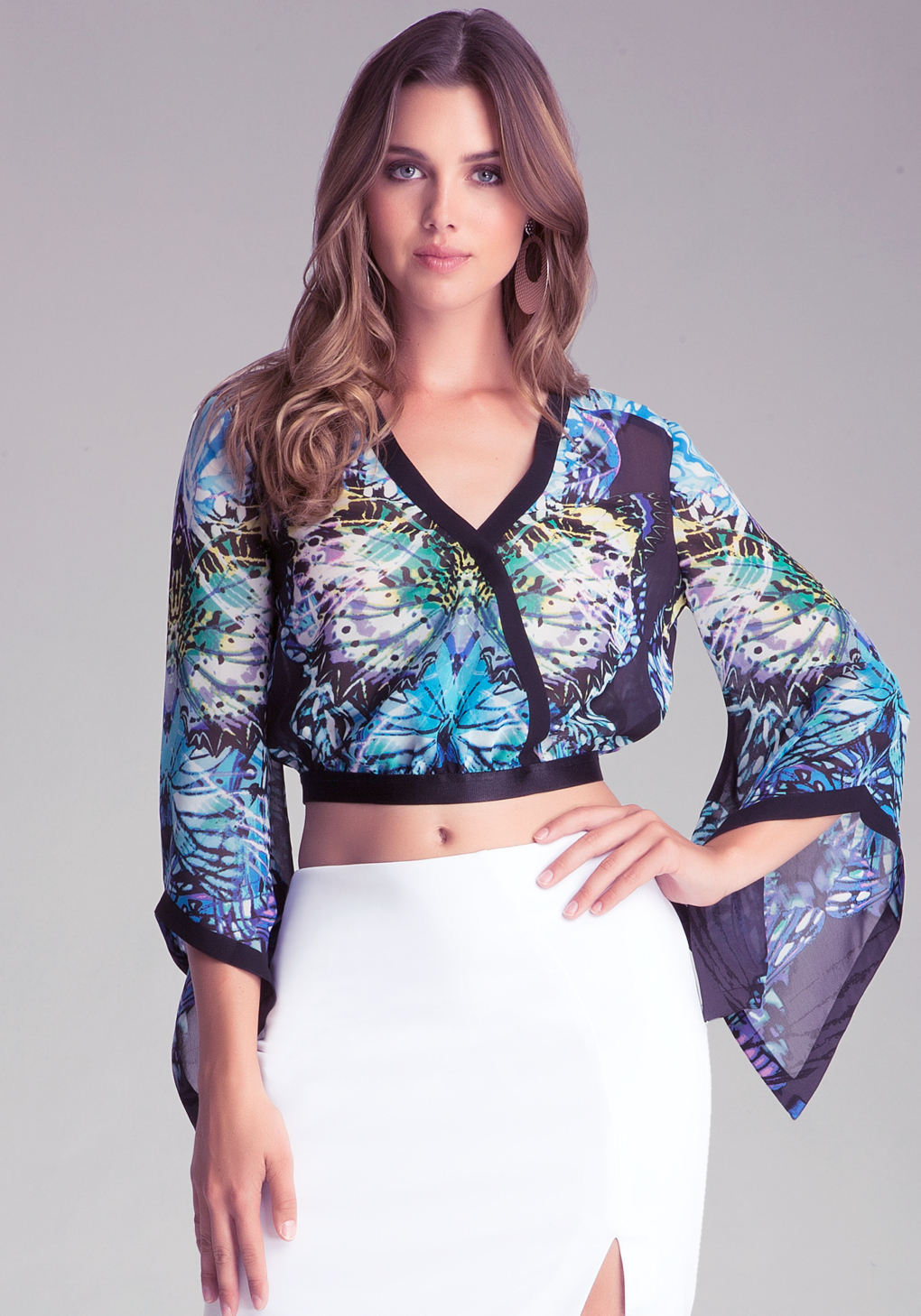 Bebe Kimono Crop Top in Blue Lyst