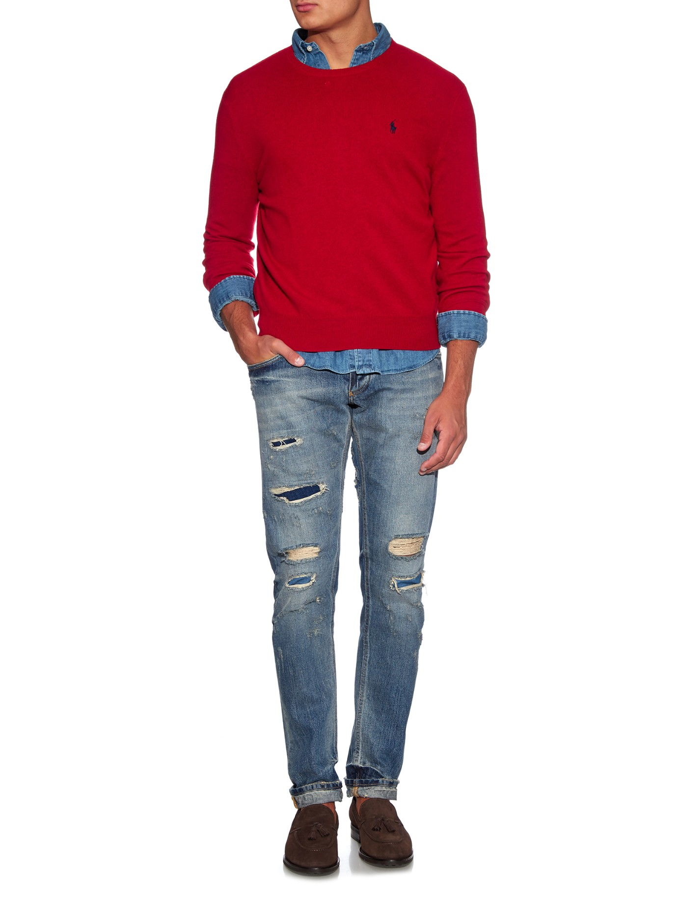 Polo Ralph Lauren Crew-neck Long-sleeved Wool Sweater in Red for Men | Lyst