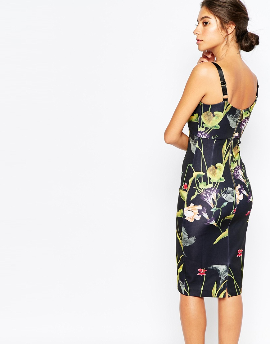 Ted Baker Iisa Floral Midi Dress in Black | Lyst Canada