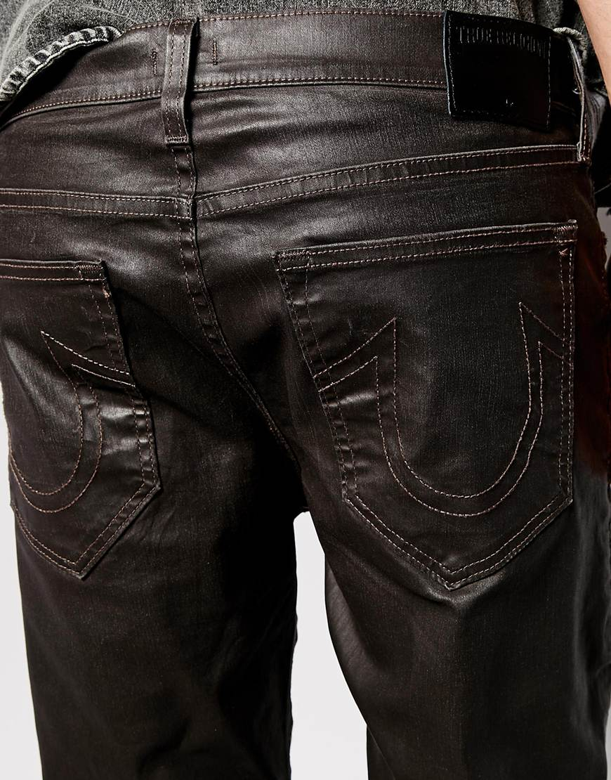 True Religion Jeans Rocco Slim Fit Leather Look Coated in Black for Men |  Lyst