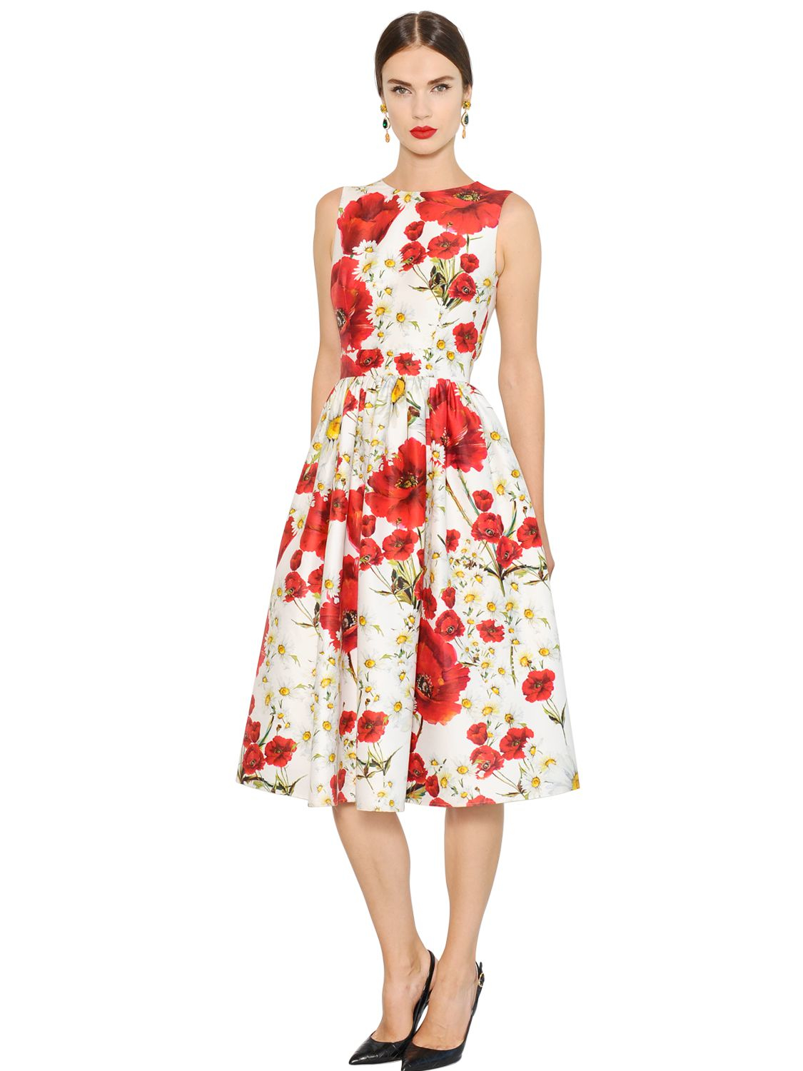 Dolce & Gabbana Floral Print Cotton & Silk Mikado Dress in ...