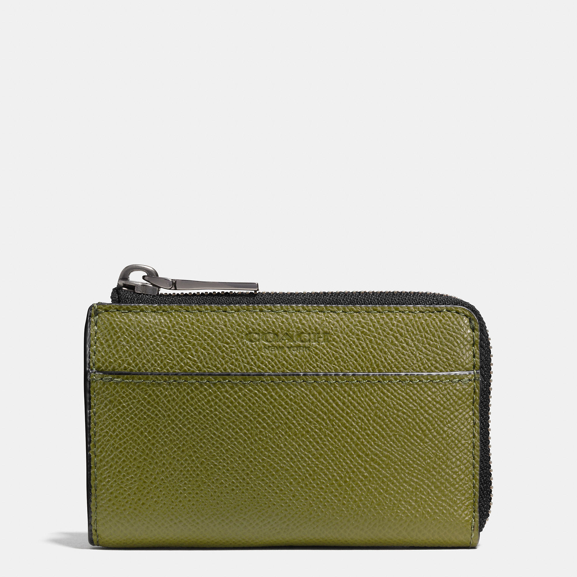 Coach Zip Key Case In Crossgrain Leather in Green for Men (MOSS) Coach Zip Key Case In Crossgrain Leather in Green for Men (MOSS)