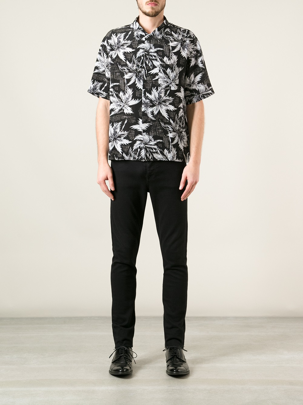 Saint Laurent Hawaiian Flower Printed Shirt in Black for Men - Lyst