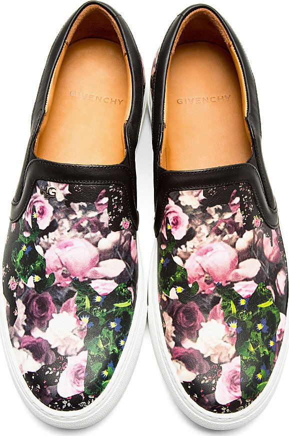 Givenchy Black Floral Print Slip_on Shoes for Men - Lyst