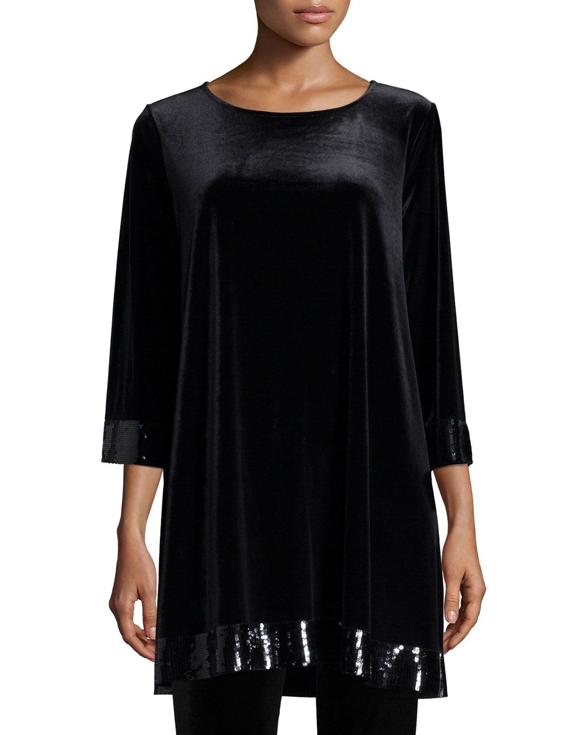 Joan vass 3/4sleeve Velour Tunic With Sequined Trim in Black Save 66 Lyst