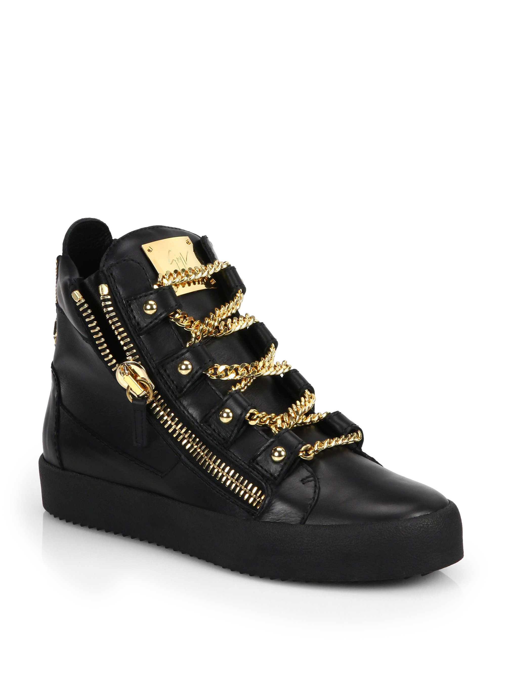 Giuseppe Zanotti Leather Chain Lace-detailed High-top Sneakers in Black ...