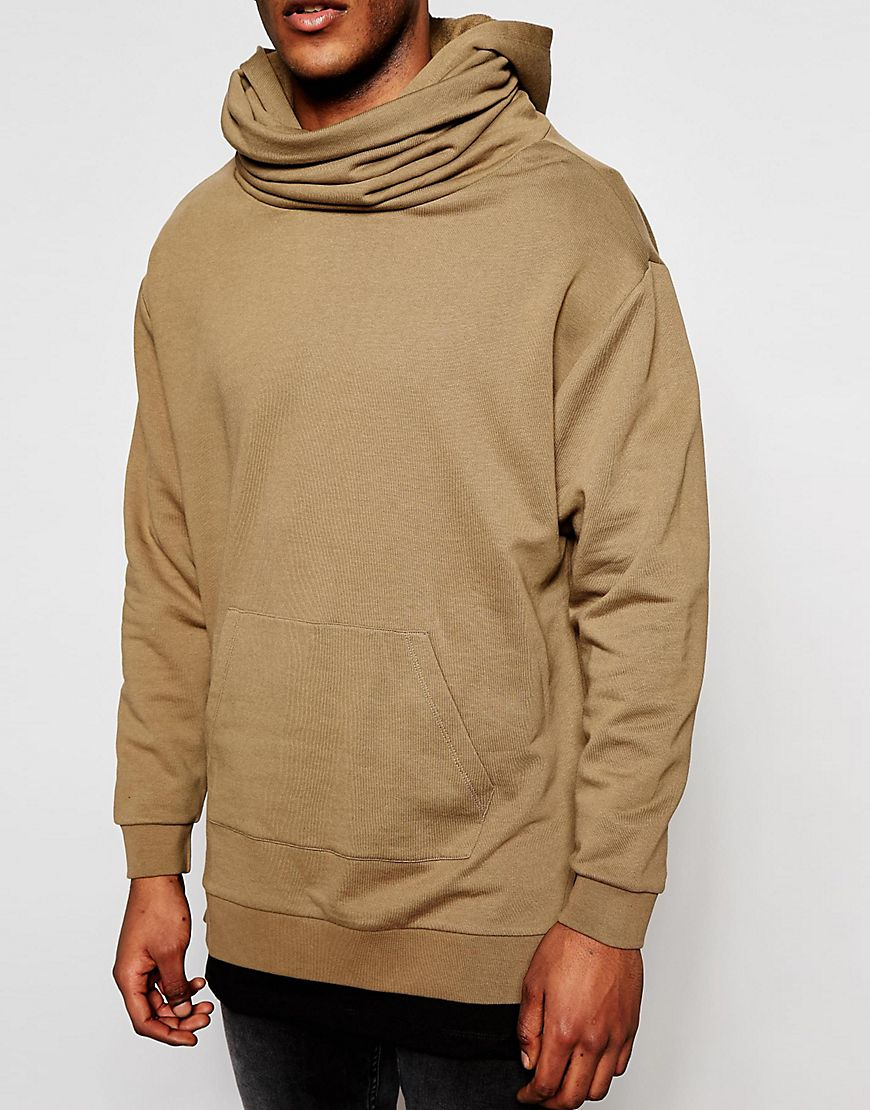 ASOS Cotton Longline Oversized Hoodie With Funnel Neck & Hood In Camel ...