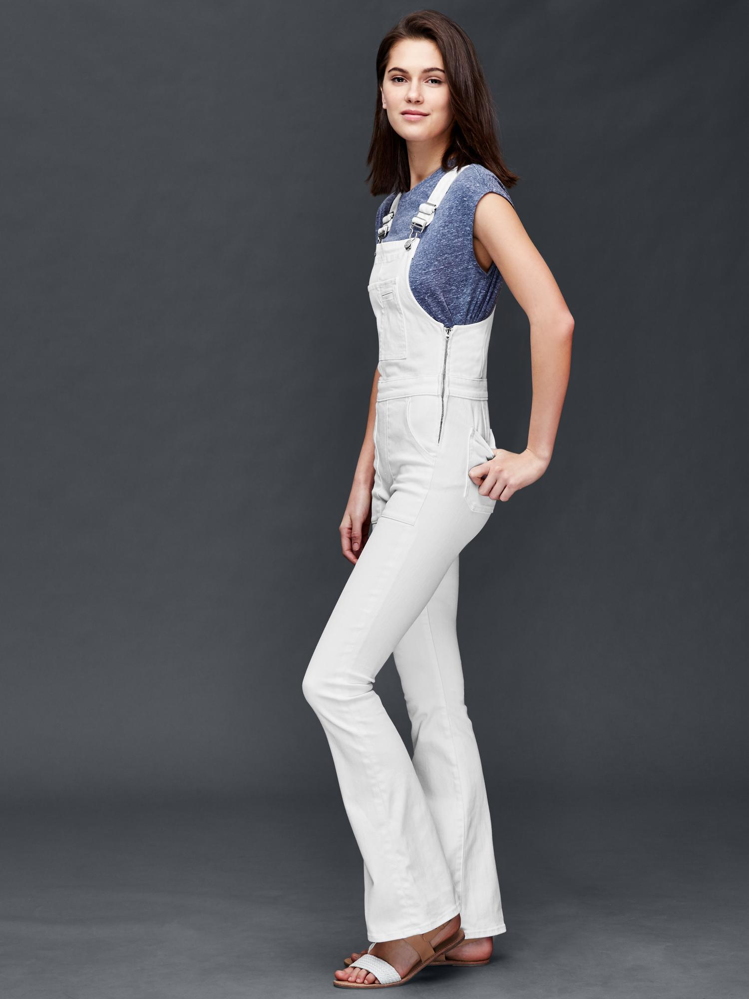 Gap 1969 Denim Flare Overalls in White Lyst