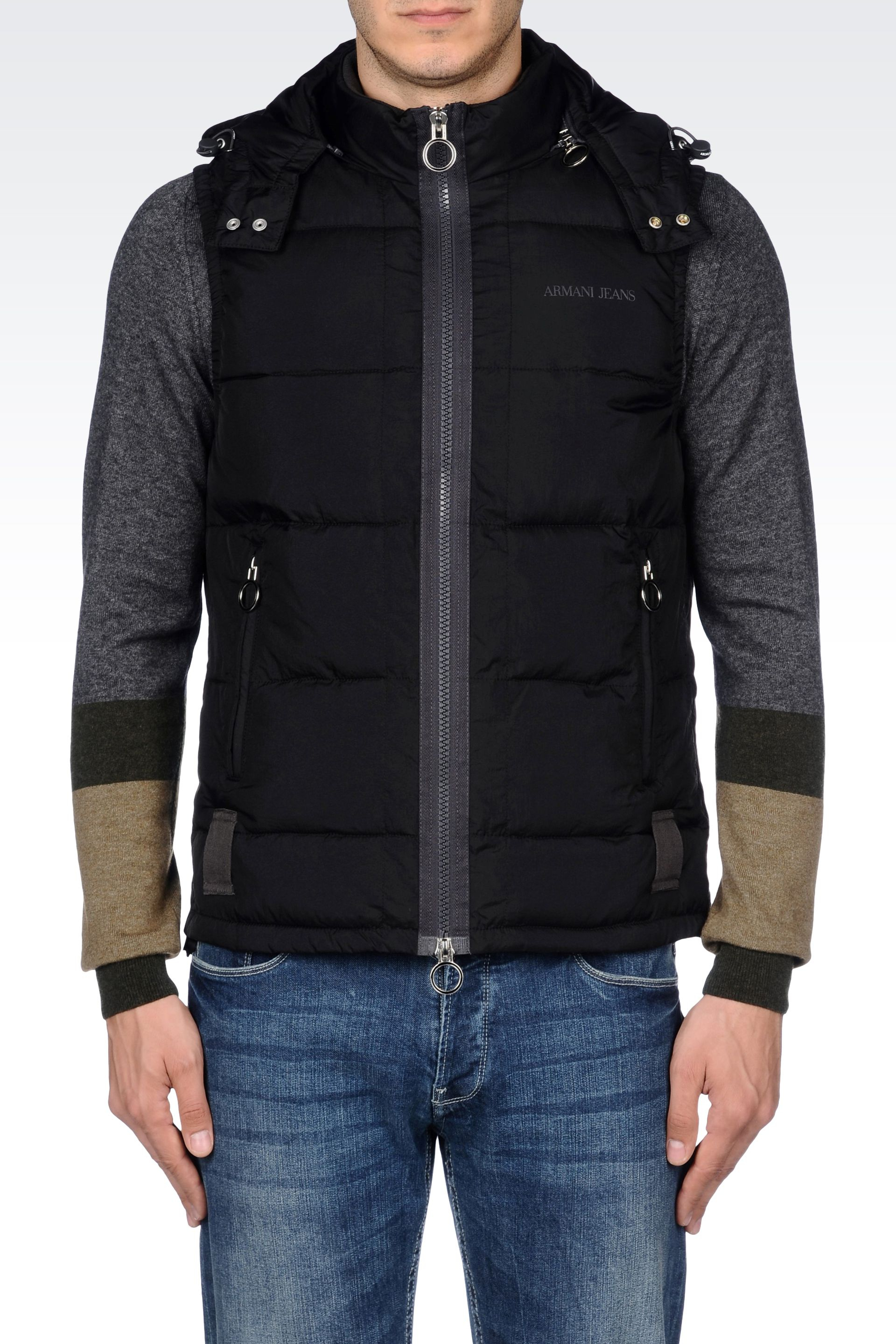 Lyst - Armani Jeans Hooded Gilet In Technical Fabric in Black for Men