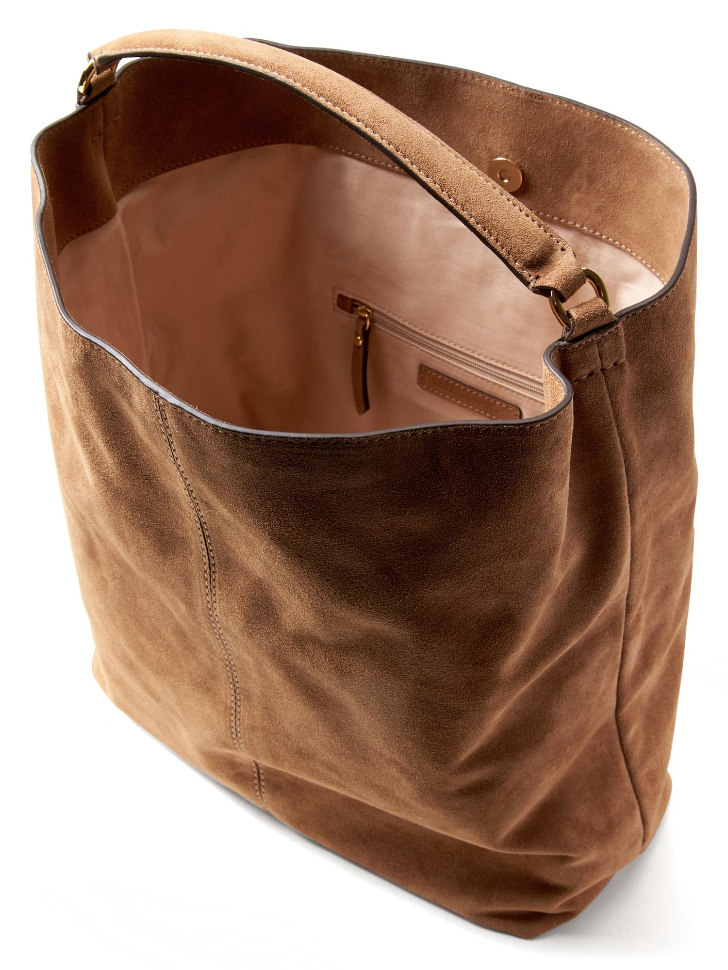 brown suede hobo bag