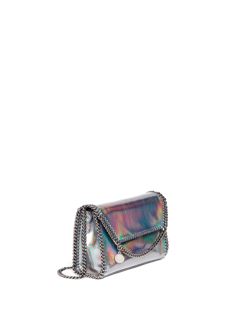 Stella McCartney 'falabella' Mini Holographic Cracklé Chain Bag in Metallic  | Lyst