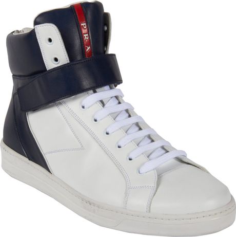 Prada High Top Velcro Strap Sneaker in White for Men | Lyst