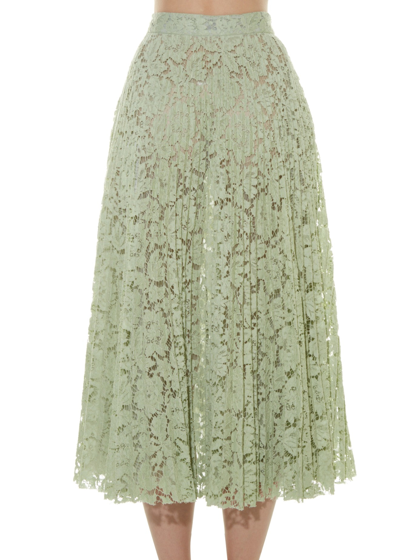 neon green pleated midi skirt