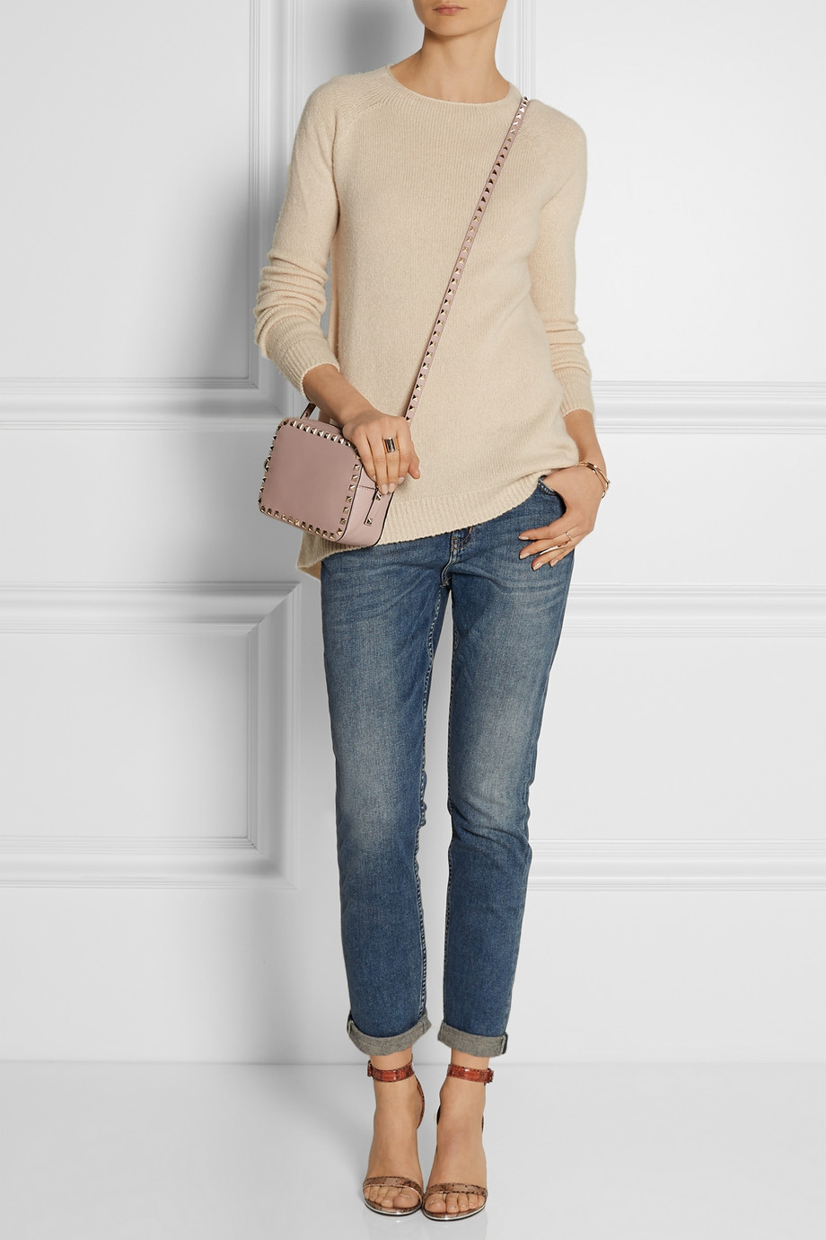 Valentino Brown The Rockstud Leather Shoulder Bag
